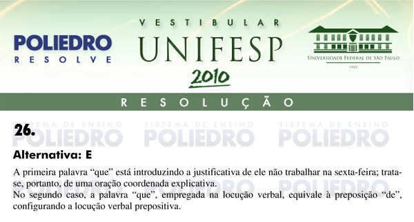 Questão 26 - Português e Inglês - UNIFESP 2010