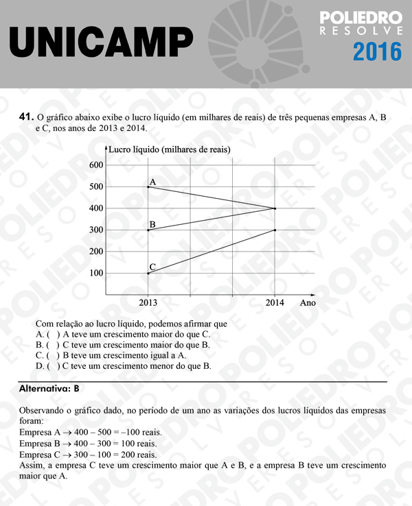 Questão 41 - 1ª Fase - UNICAMP 2016