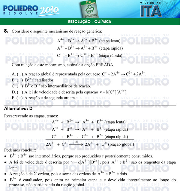 Questão 8 - Química - ITA 2010