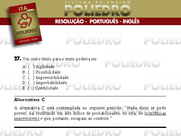 Questão 27 - Português e Inglês - ITA 2008