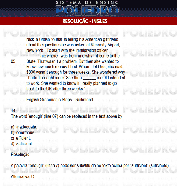 Questão 14 - Inglês e Matemática - AFA 2010