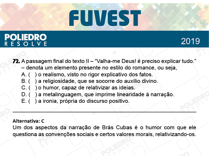 Questão 72 - 1ª Fase - Prova V - FUVEST 2019