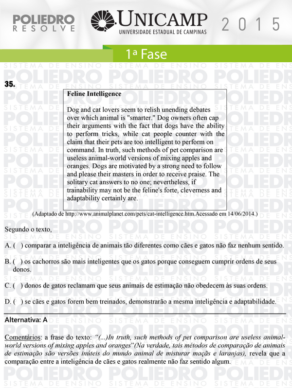 Questão 35 - 1ª Fase - UNICAMP 2015