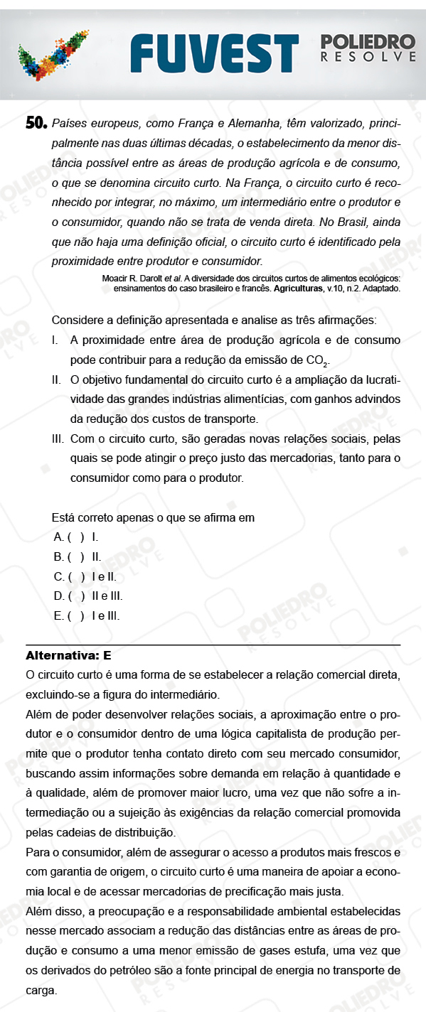 Questão 50 - 1ª Fase - PROVA V - FUVEST 2018