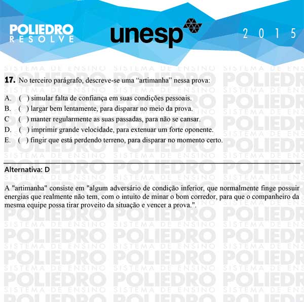 Questão 17 - 1ª Fase - UNESP 2015