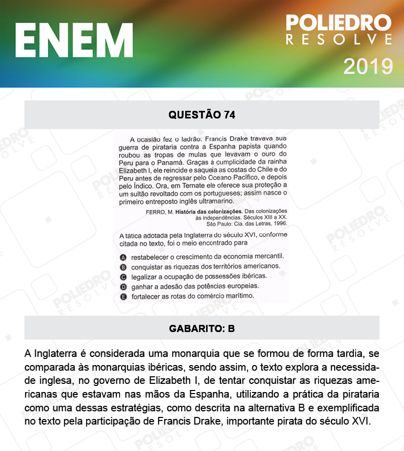 Questão 74 - 1º DIA - PROVA AMARELA - ENEM 2019