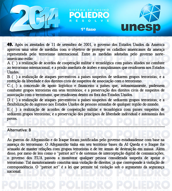 Questão 49 - 1ª Fase - UNESP 2014