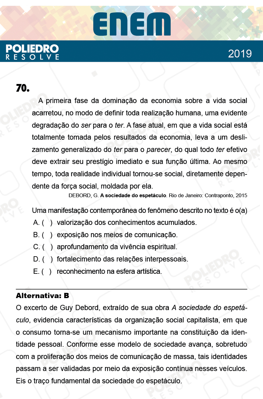 Questão 70 - 1º Dia - Prova AZUL - ENEM 2018