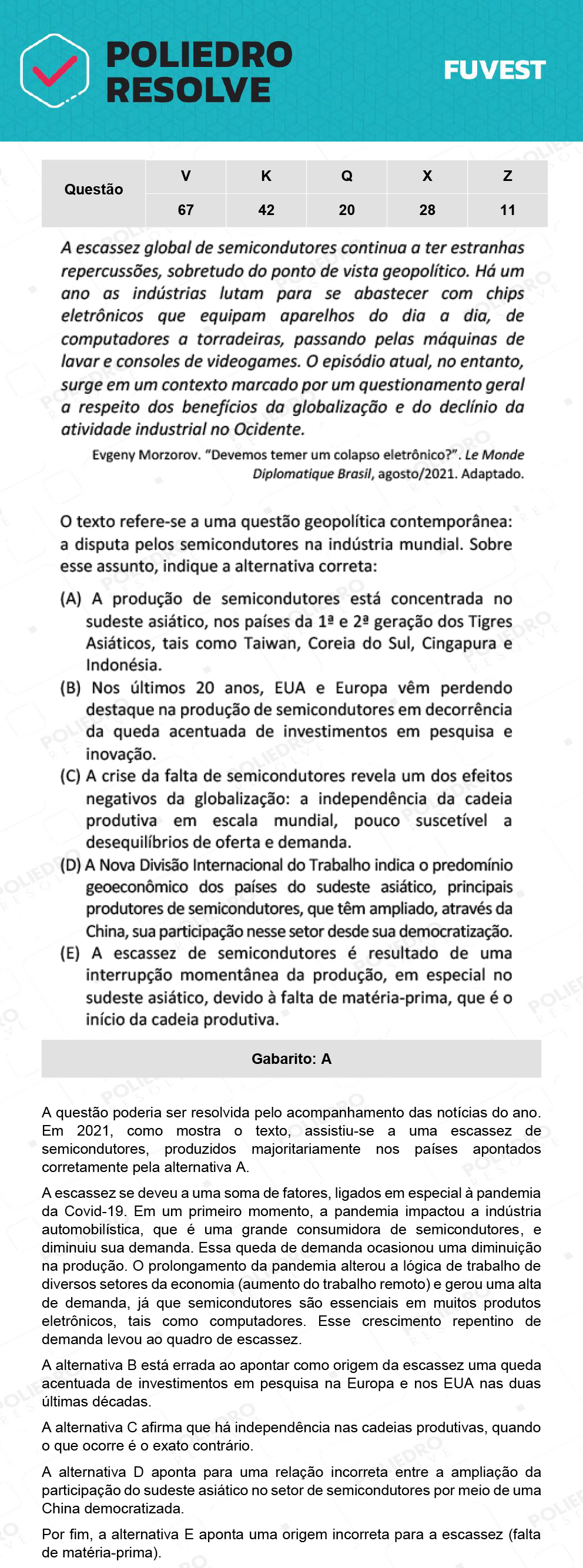 Questão 11 - 1ª Fase - Prova Z - 12/12/21 - FUVEST 2022