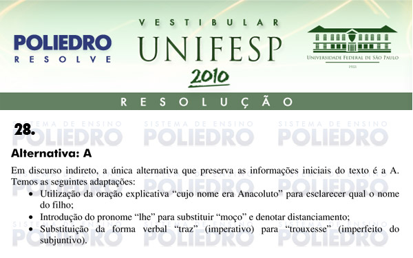 Questão 28 - Português e Inglês - UNIFESP 2010