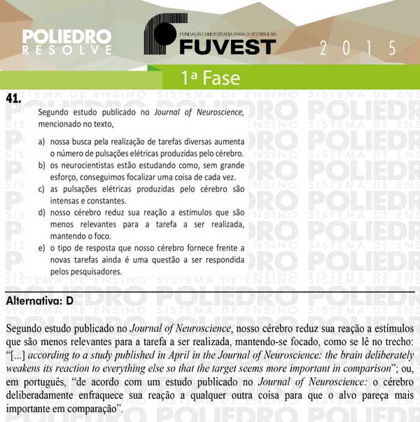 Questão 41 - 1ª Fase - FUVEST 2015