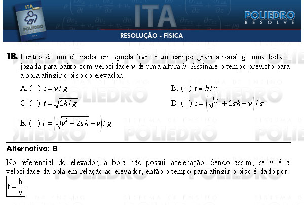 Questão 18 - Física - ITA 2009