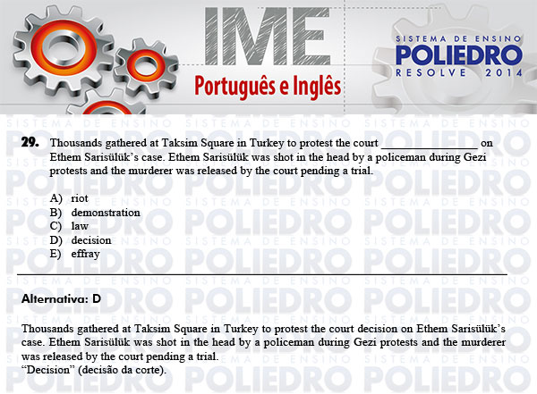 Questão 29 - Português e Inglês - IME 2014