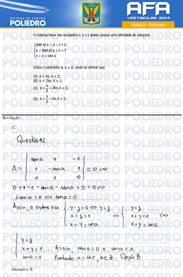 Questão 12 - Prova Modelo B - AFA 2014