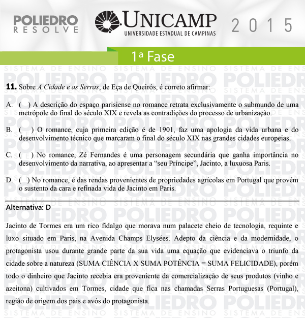 Questão 11 - 1ª Fase - UNICAMP 2015