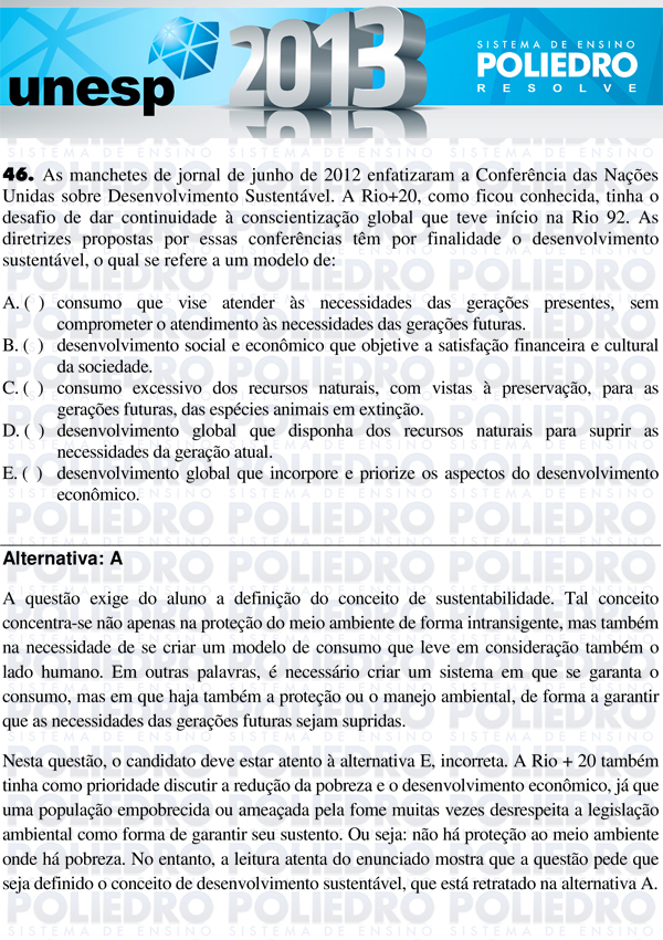 Questão 46 - 1ª Fase - UNESP 2013