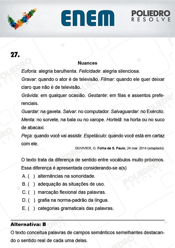 Questão 27 - 1º Dia (PROVA AZUL) - ENEM 2017