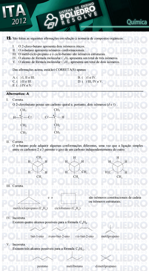 Questão 12 - Química - ITA 2012