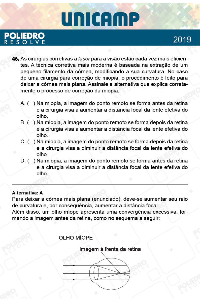 Questão 46 - 1ª Fase - PROVA Q e X - UNICAMP 2019