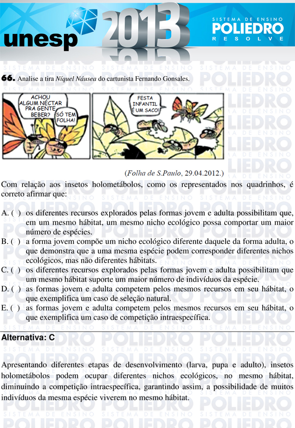 Questão 66 - 1ª Fase - UNESP 2013