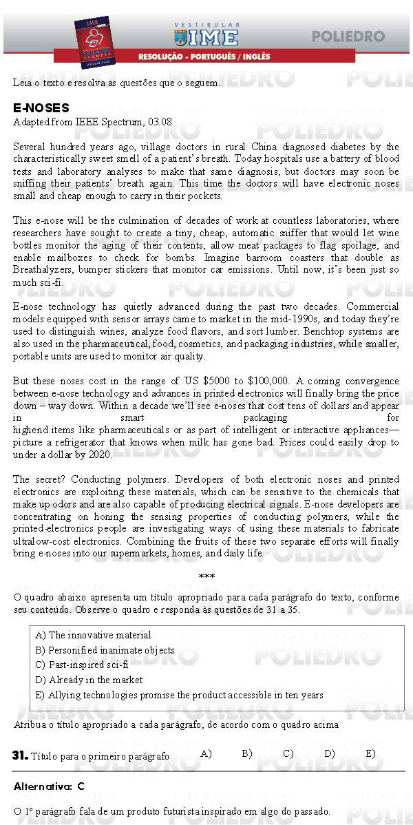 Questão 31 - Português e Inglês - IME 2009