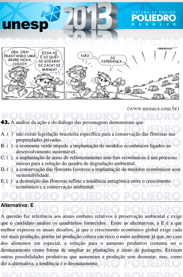 Questão 43 - 1ª Fase - UNESP 2013