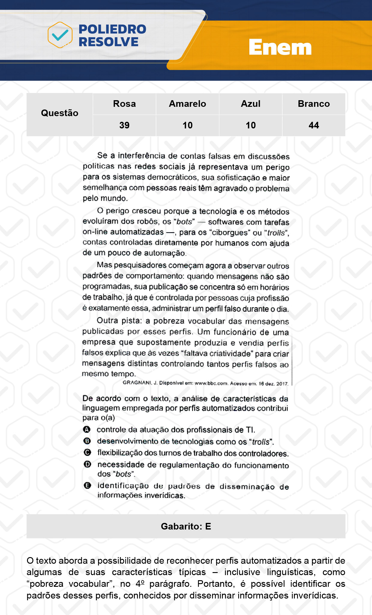 Questão 44 - Dia 1 - Prova Branca - Enem 2023