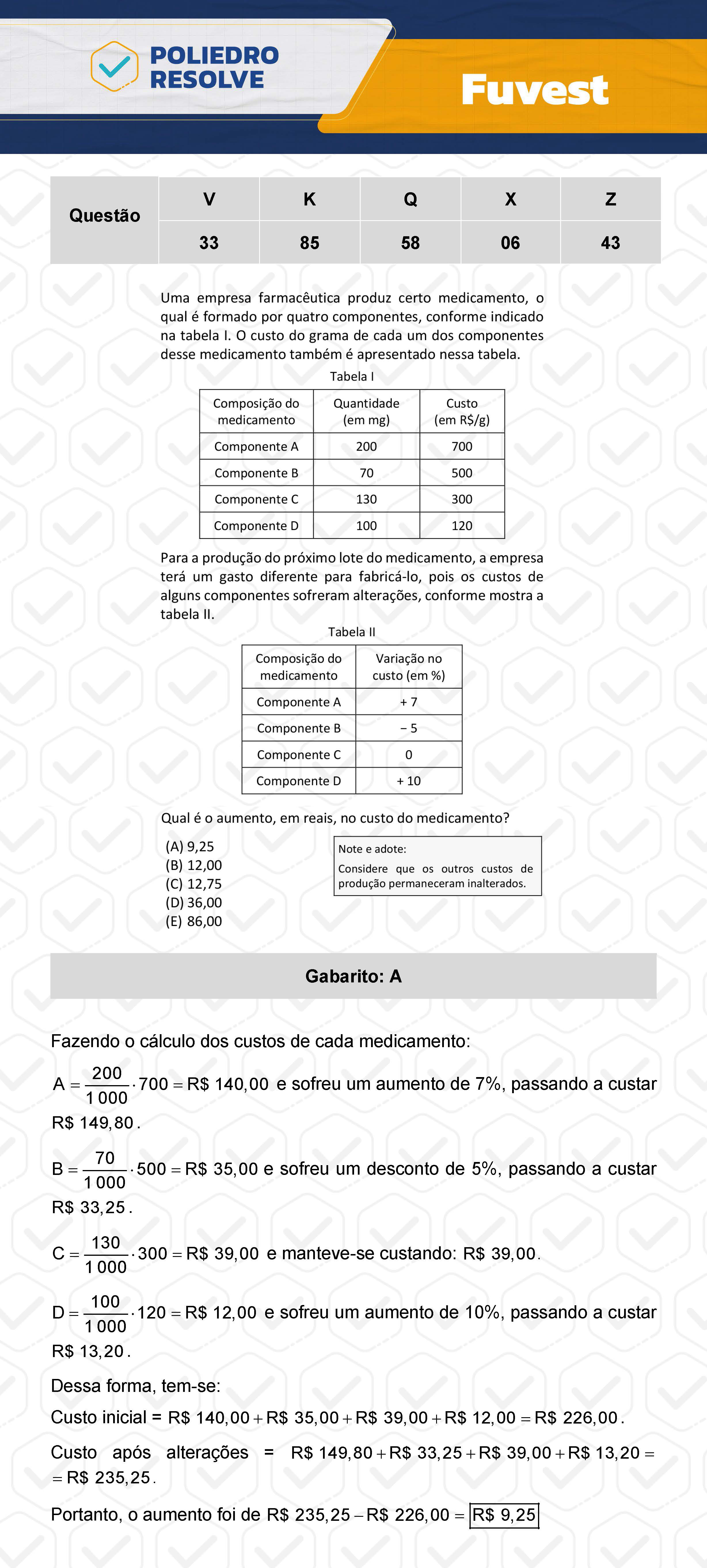 Questão 33 - 1ª Fase  - Prova V - FUVEST 2024