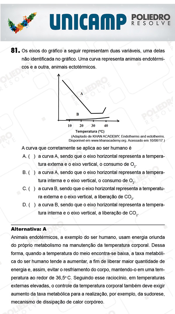 Questão 81 - 1ª Fase - PROVA Q - UNICAMP 2018