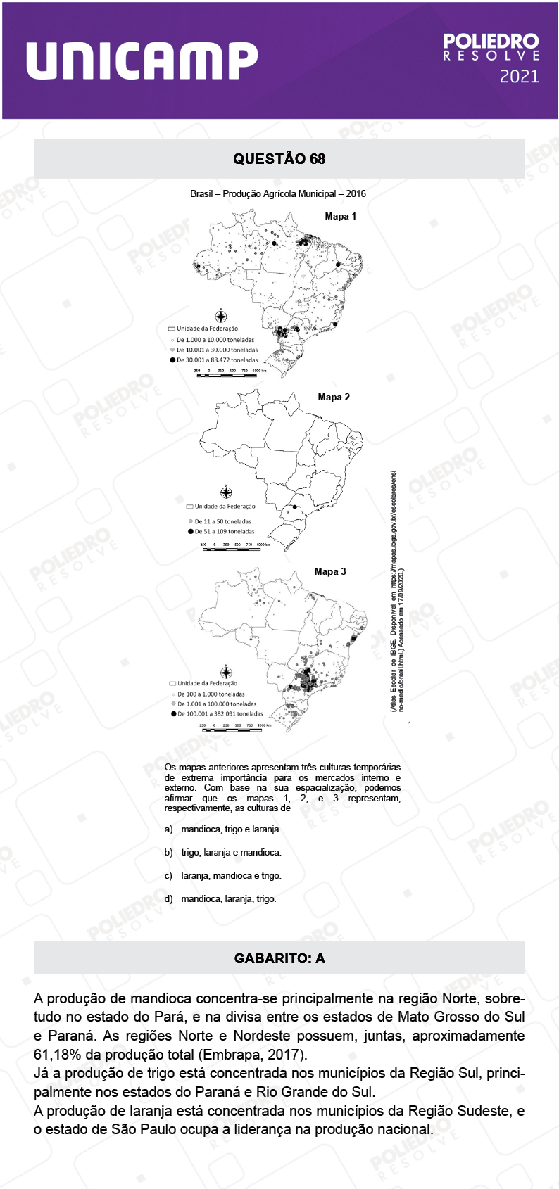 Questão 68 - 1ª Fase - 1º Dia - E e G - UNICAMP 2021