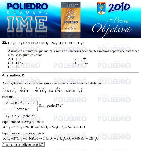 Questão 33 - Objetiva - IME 2010