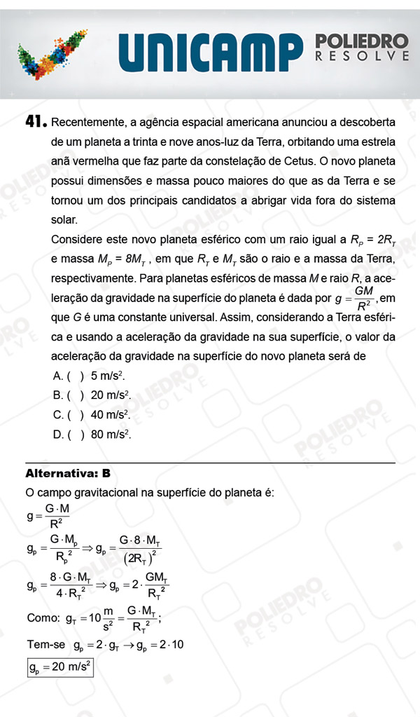 Questão 41 - 1ª Fase - PROVA Q - UNICAMP 2018