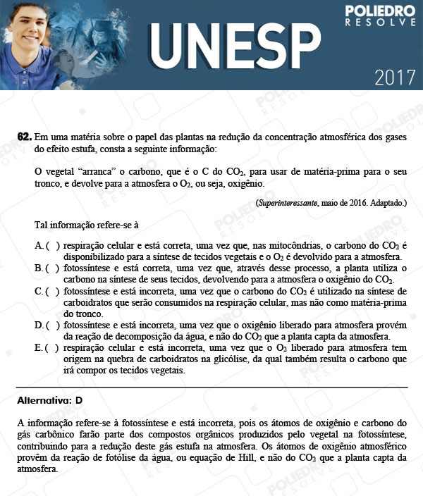 Questão 62 - 1ª Fase - UNESP 2017