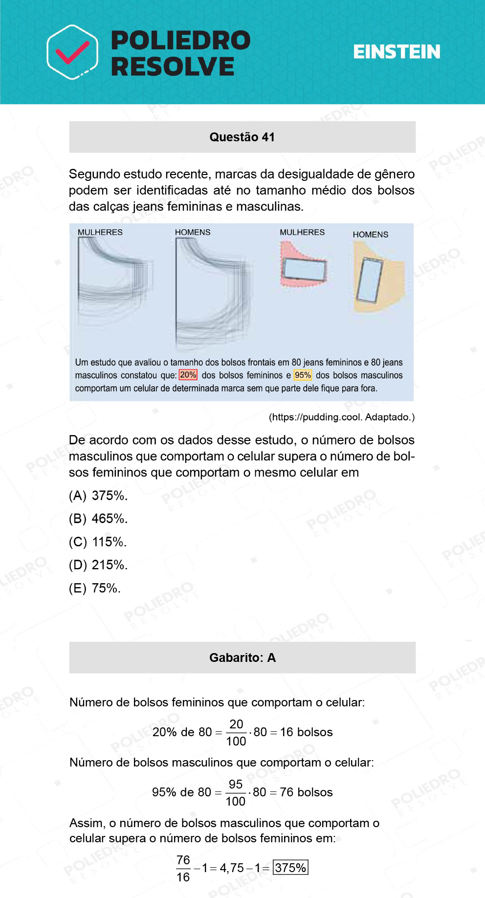 Questão 41 - Fase única - EINSTEIN 2022