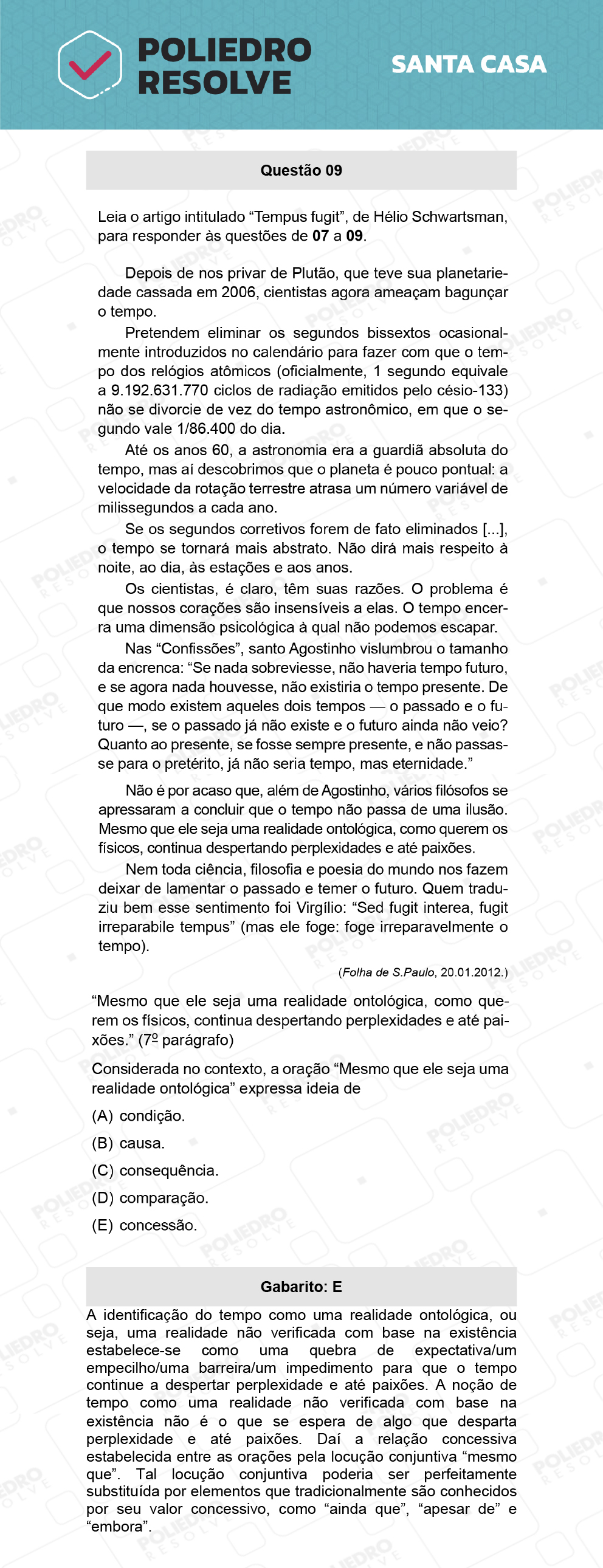 Questão 9 - 1º Dia - SANTA CASA 2022