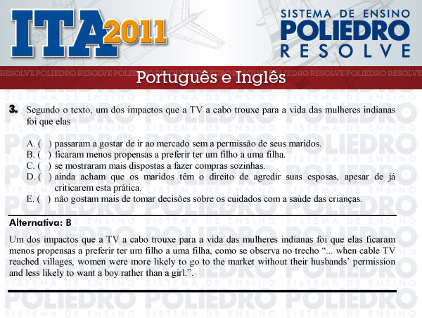 Questão 3 - Português e Inglês - ITA 2011