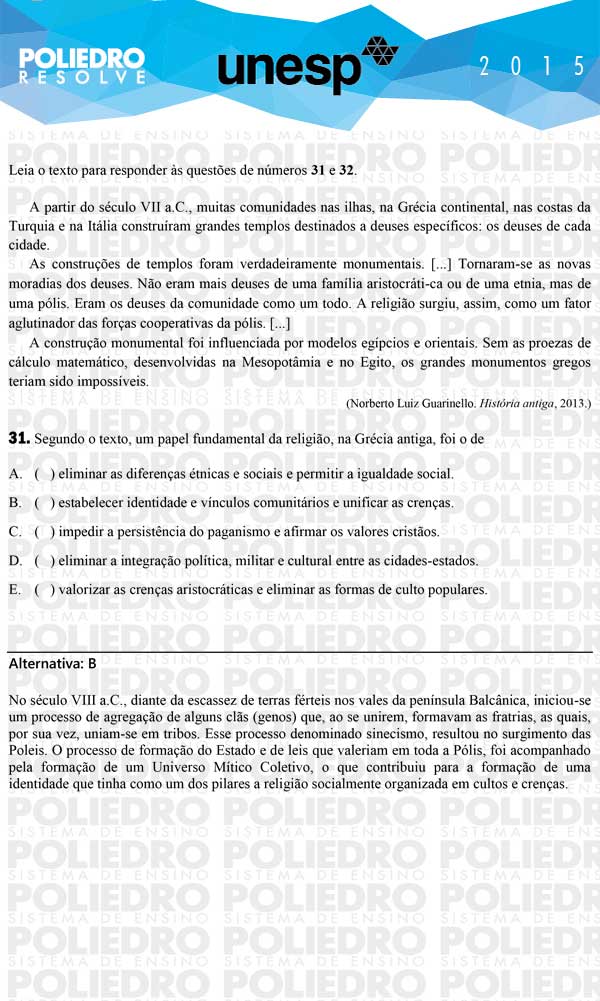 Questão 31 - 1ª Fase - UNESP 2015