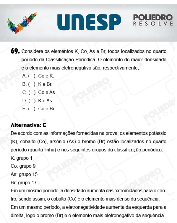 Questão 69 - 1ª Fase - PROVA 4 - UNESP 2018