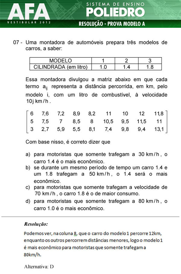 Questão 7 - Prova Modelo A - AFA 2012