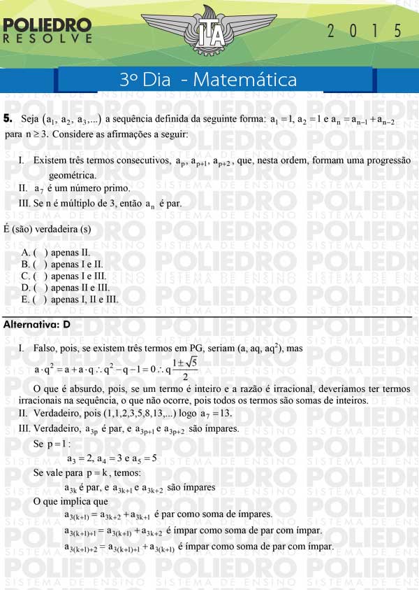 Questão 5 - Matemática - ITA 2015