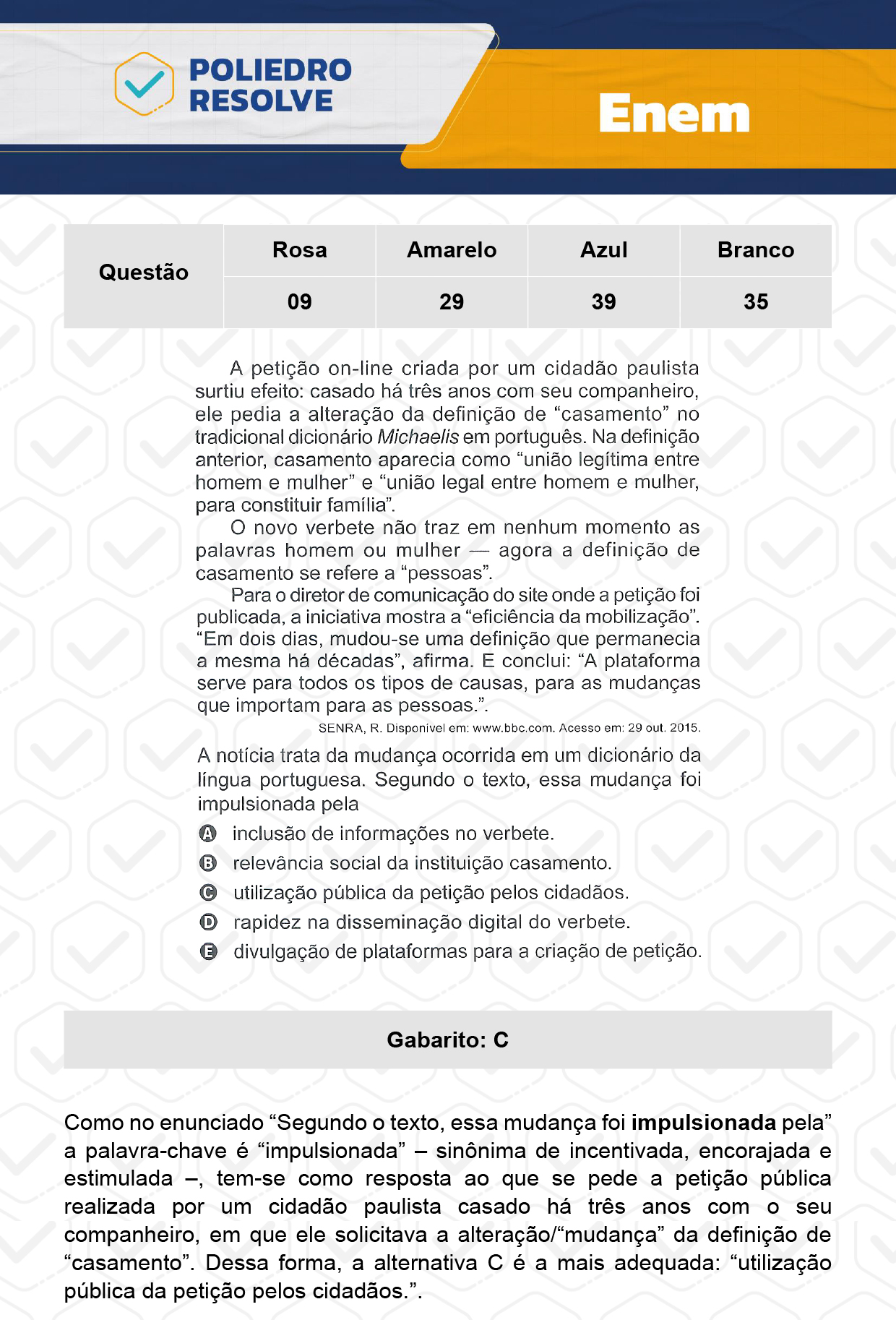 Questão 39 - Dia 1 - Prova Azul - Enem 2023