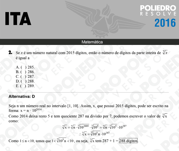 Questão 2 - Matemática - ITA 2016