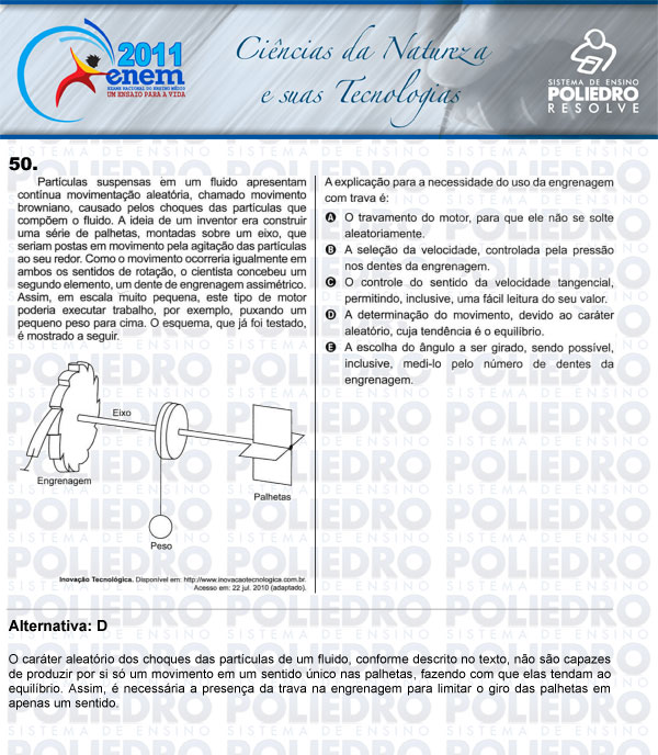 Questão 50 - Sábado (Prova rosa) - ENEM 2011