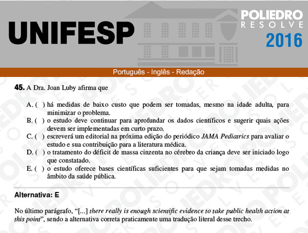 Questão 45 - Línguas - UNIFESP 2016