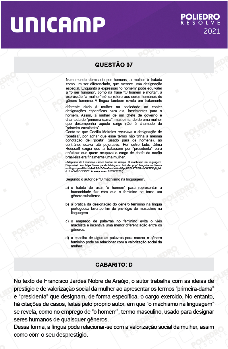 Questão 7 - 1ª Fase - 2º Dia - Q e Z - UNICAMP 2021