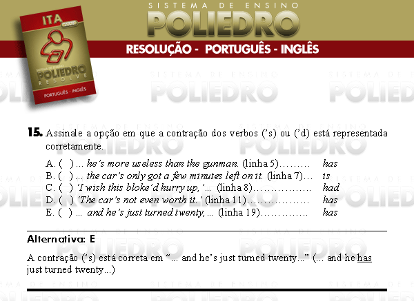 Questão 15 - Português e Inglês - ITA 2008