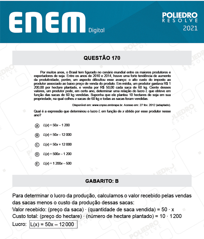 Questão 170 - 2º Dia - Prova Azul - ENEM DIGITAL 2020