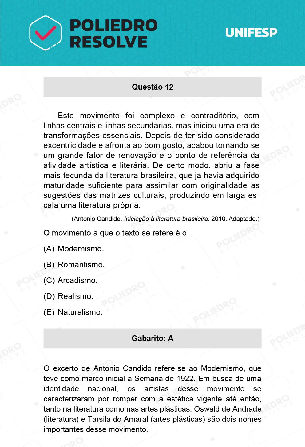 Questão 12 - 1º Dia - 20/01/22 - UNIFESP 2022