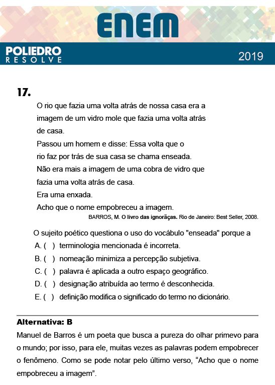 Questão 17 - 1º Dia - Prova BRANCA - ENEM 2018