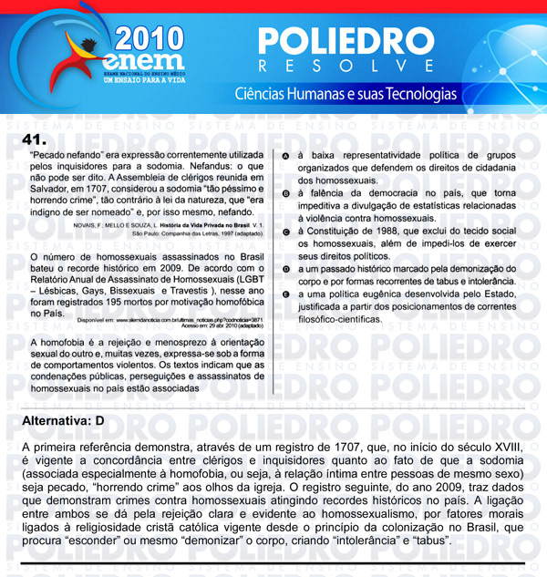 Questão 41 - Sábado (Prova azul) - ENEM 2010